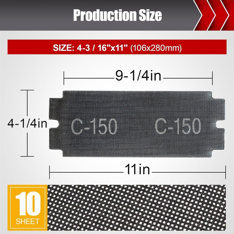 BOSHCRAFT 150 Grit Sanding Screen Mesh Sheet, 15 Pcs Drywall Sandpaper Assortment Wet or Dry Sandpaper for Wood Metal Automative Hand Sander Pole Sander 4-3/16" x 11" - Image 2